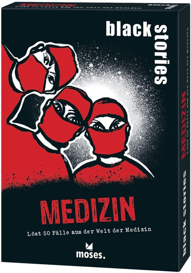 Moise. Black Stories Medicine - 50 de puzzle-uri cu cazuri din lumea medicinei, un joc de cărți despre crime cu variante de joc și jetoane de punctaj, un joc de puzzle pentru adolescenți și adulți.