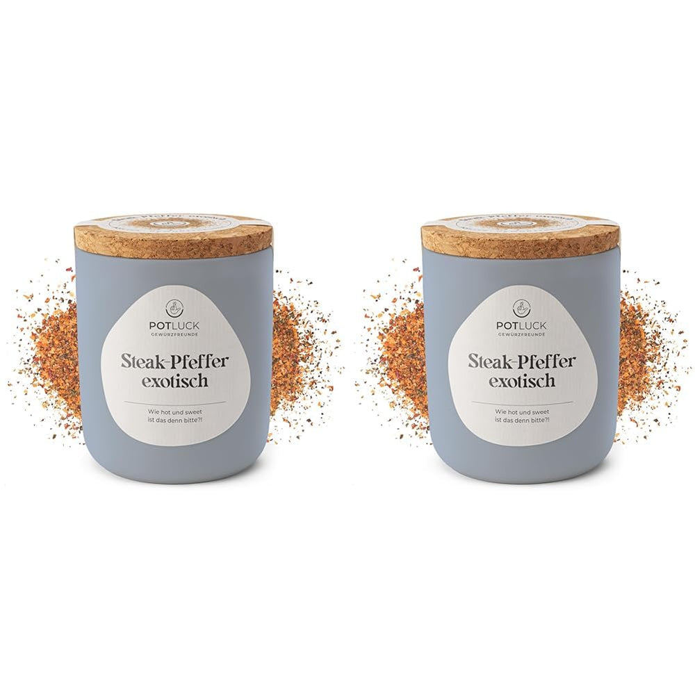 Potluck | Steak-Pfeffer exotisch | Gewürzzubereitung im Keramiktopf | 80g | Vegan, glutenfrei und mit natürlichen Inhaltsstoffen