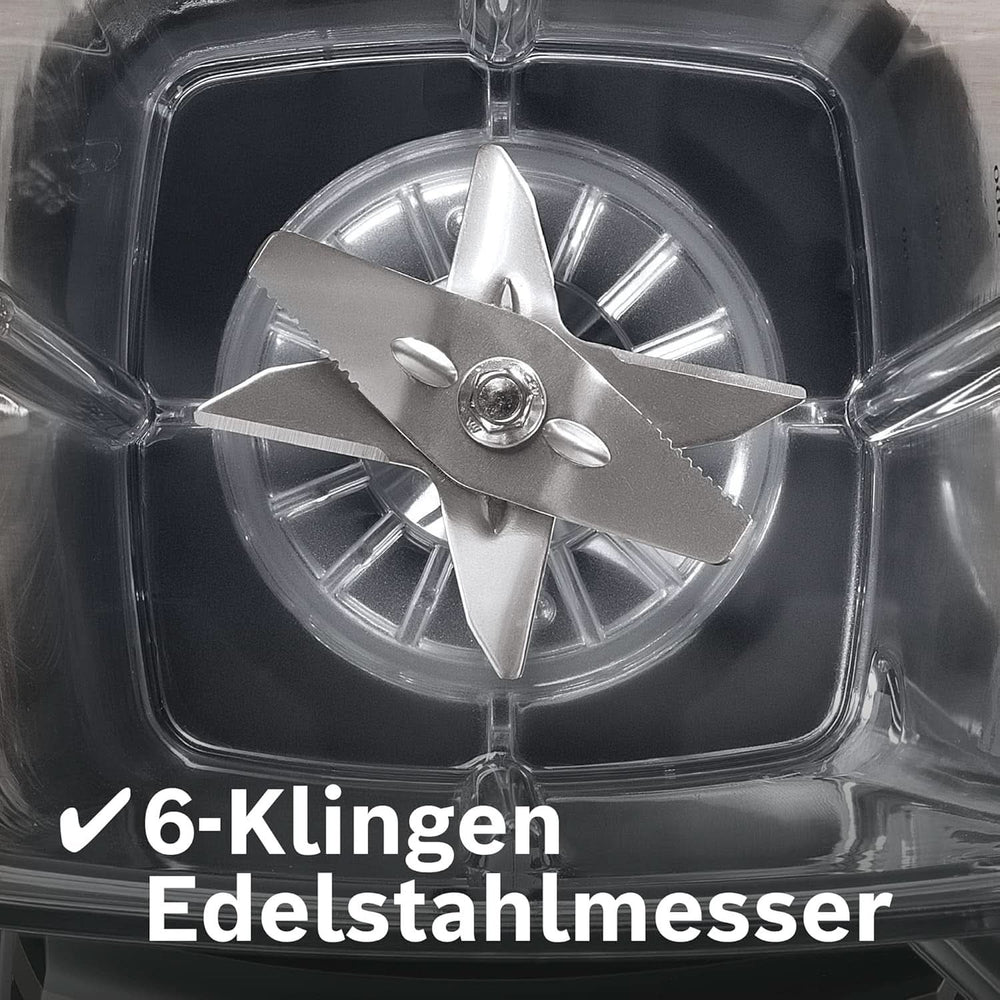 Bosch Standmixer Vitaboost MMBH6P6BDE, 6-Klingen-Edelstahlmesser, 2,5L Tritan-Mixbehälter, Stopfer, 6 Automatikprogramme, Rezeptbuch, Bpa-Frei, Einfache Reinigung, 45,000 U/Min, 1600 W, Schwarz Bucatarie Naty Shop