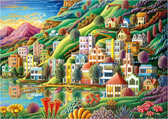 Educa - Puzzle 500 piese pentru adulți | Satul colorat de lângă lac, puzzle 500 piese pentru adulți și copii de la 11 ani, puzzle peisaj, ilustrație (19552) Puzzle Naty Shop