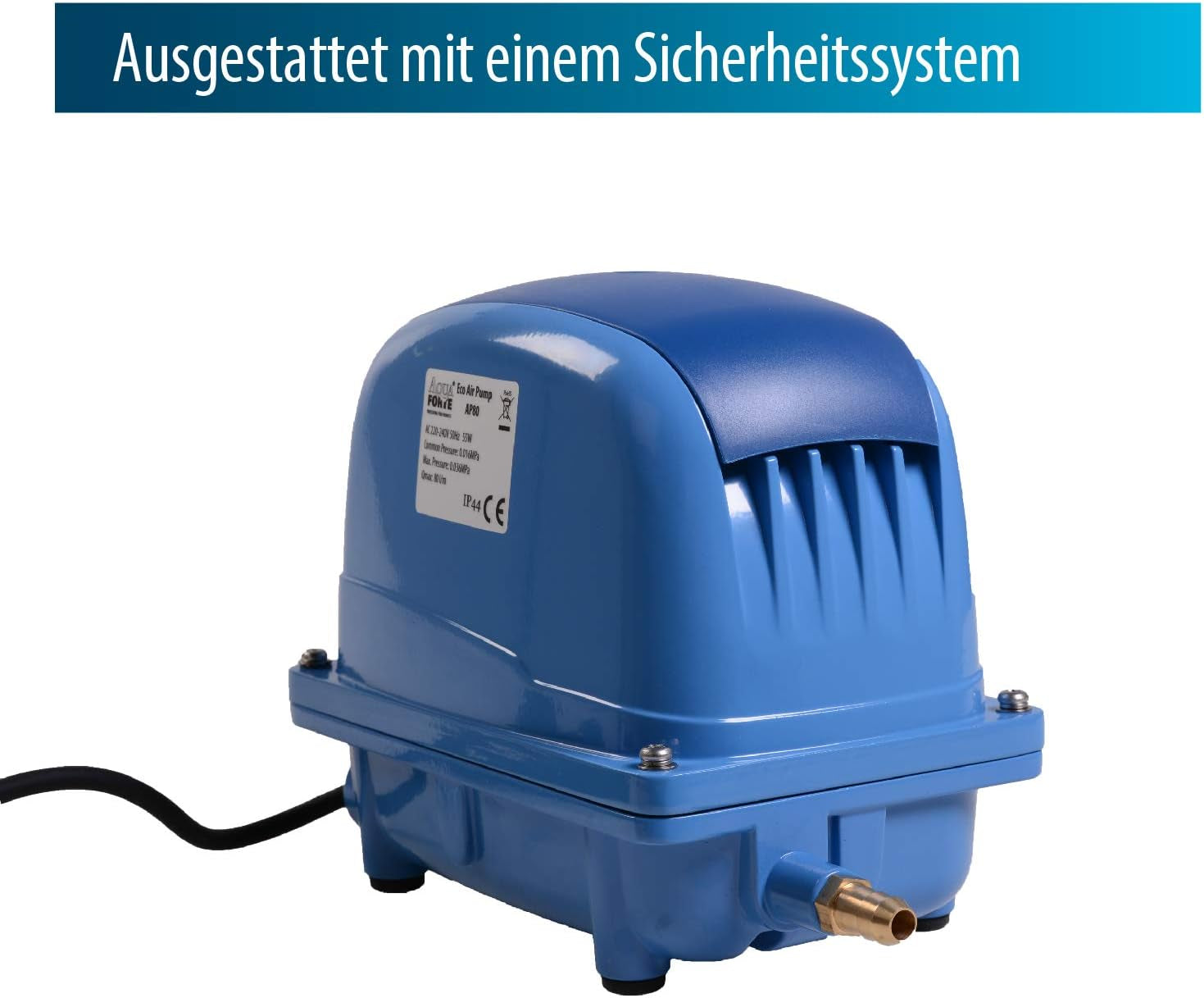 Pompă de aer AquaForte AP-35, 20 wați, presiune maximă 2,8 m, potrivită pentru piscine și iazuri de până la 18 m³, pești max. 15.000 litri, koi max. 7.500 litri, 2,7 kg, ieșire 16,5 mm