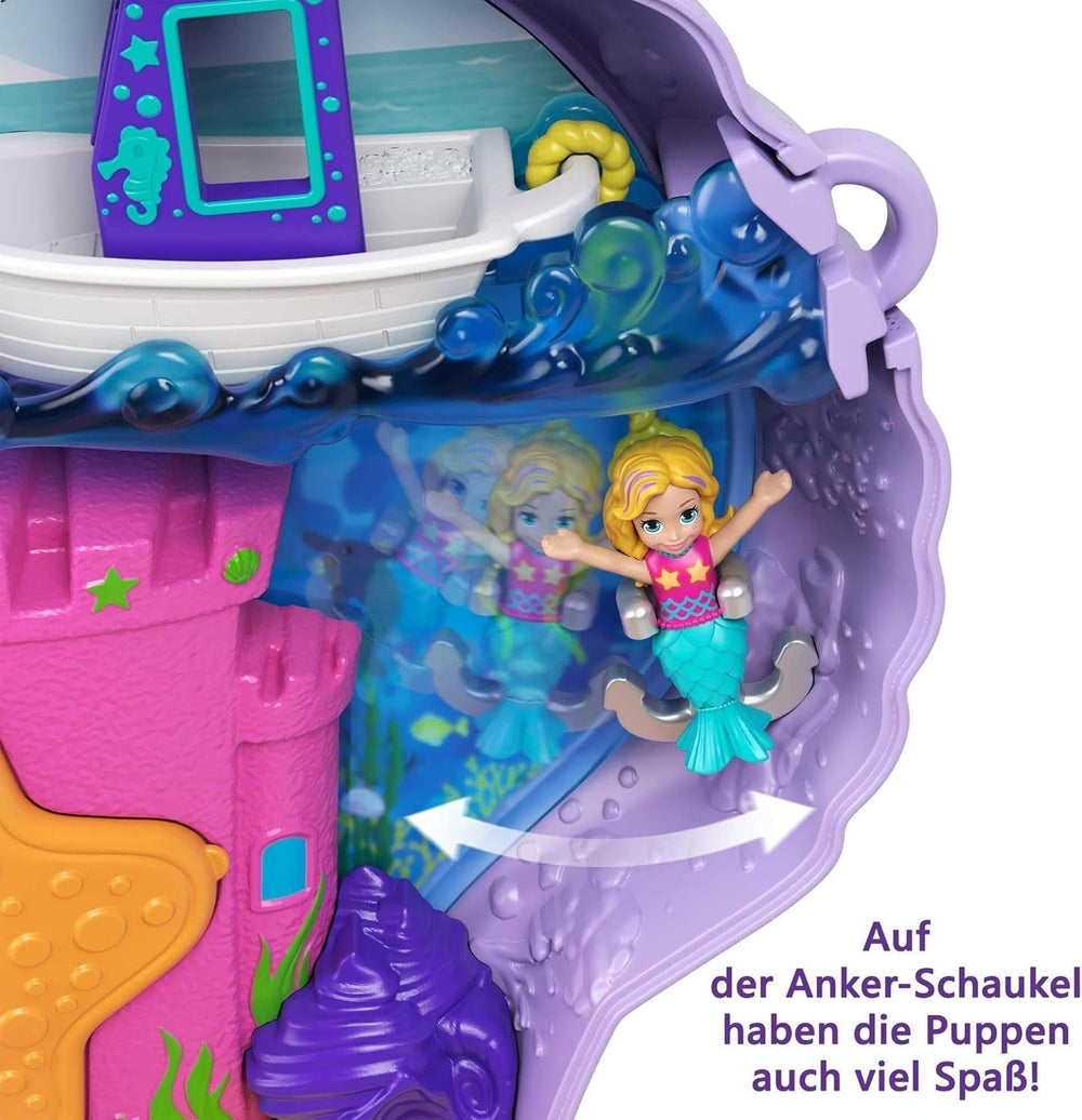 Sicriu Polly Pocket, sac de cochilie pentru înfășurat în jurul temei subacvatice, cu 2 păpuși și 1 submarin, jucărie sirenă Polly Pocket, jucărie de la 4 ani, GNH11 Papusi Naty Shop