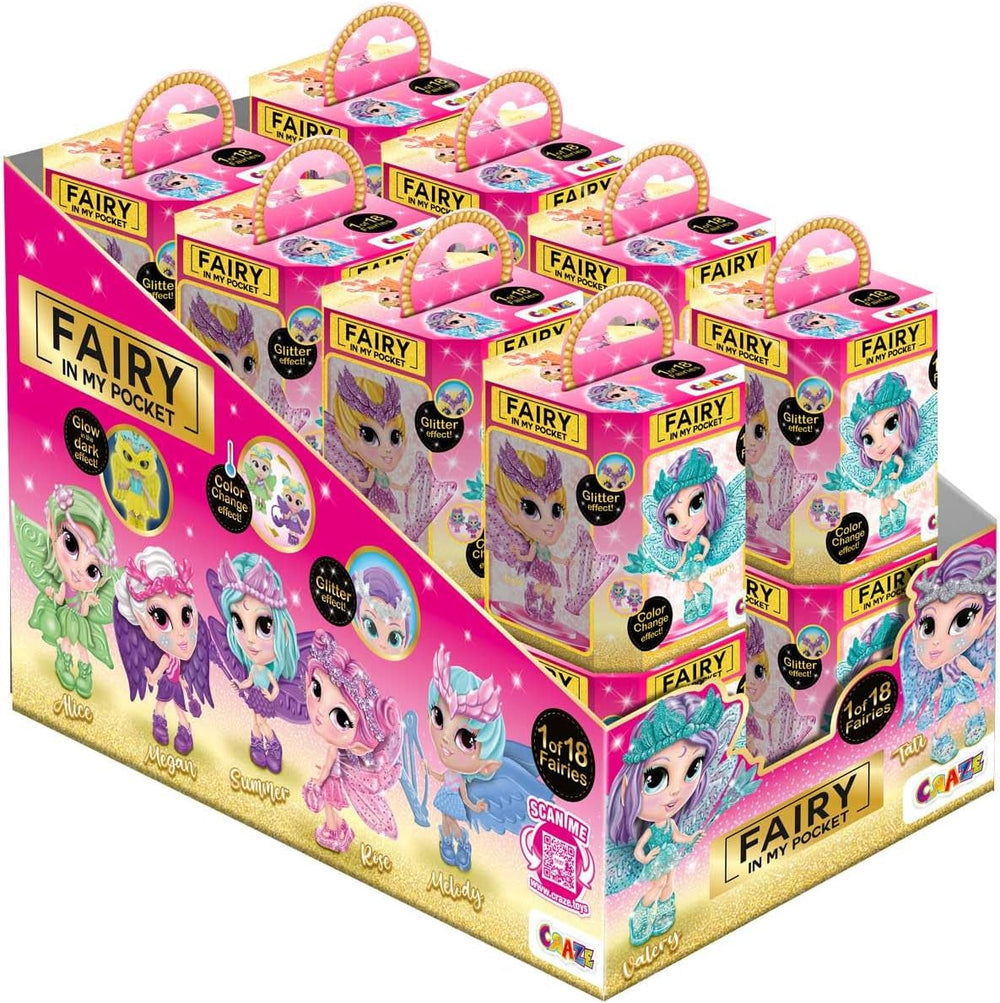 CRAZE Fairy in My Pocket | Păpușă zână cu aripi, jucărie zână de colecționat cu efecte speciale precum sclipici, strălucire în întuneric și schimbare de culoare Papusi Naty Shop Zână în buzunarul meu Set de 16