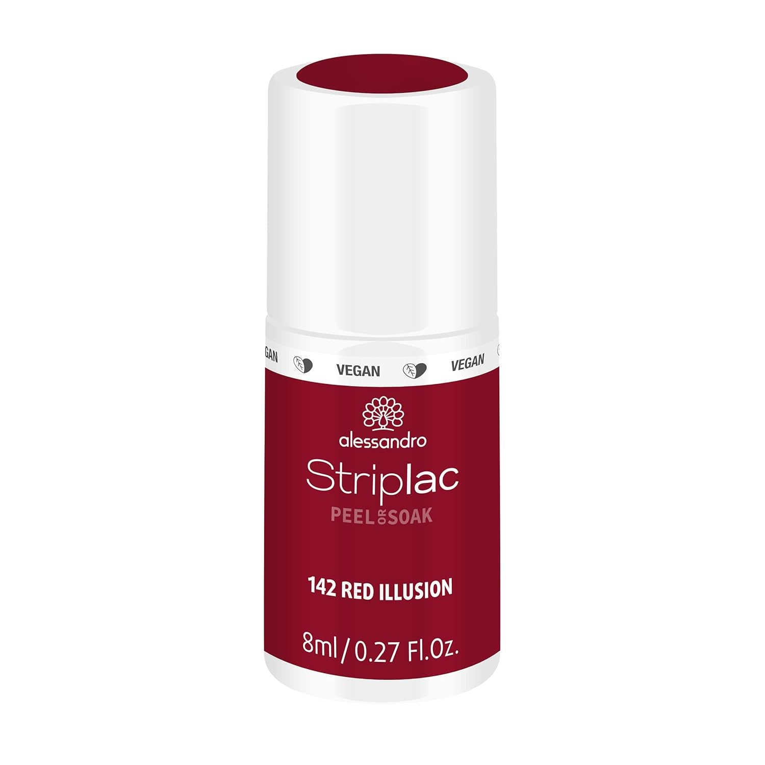 Oja UV alessandro Striplac Red Ilusion – Delicată și de lungă durată – Îndepărtare ușoară datorită tehnologiei de îndepărtare peel-off – Vegană și cruelty-free – 8 ml