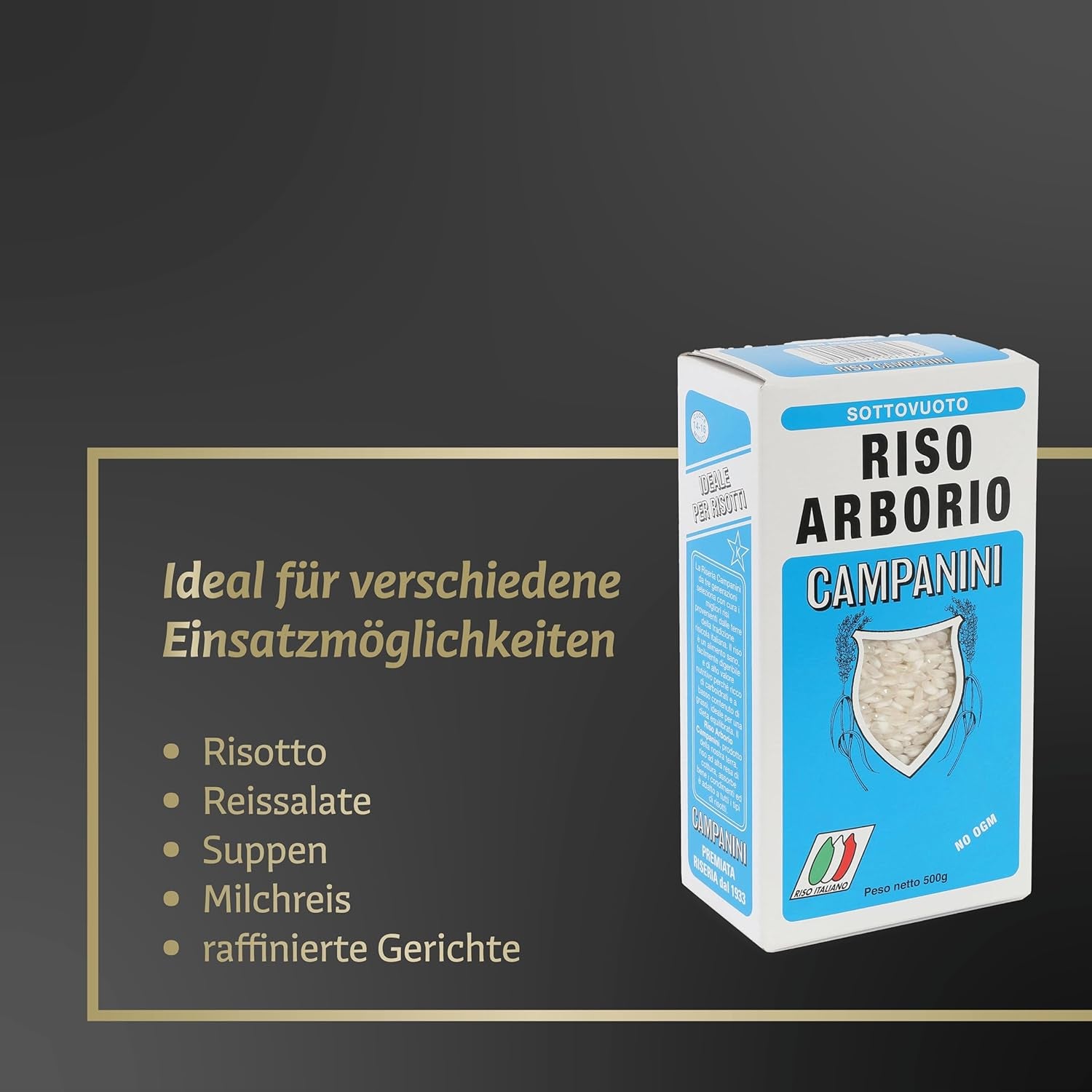 ‎Risera Campanini Orez Risotto 500 g – Orez Risotto din Italia, Orez Riso Arborio, Risotto cremos