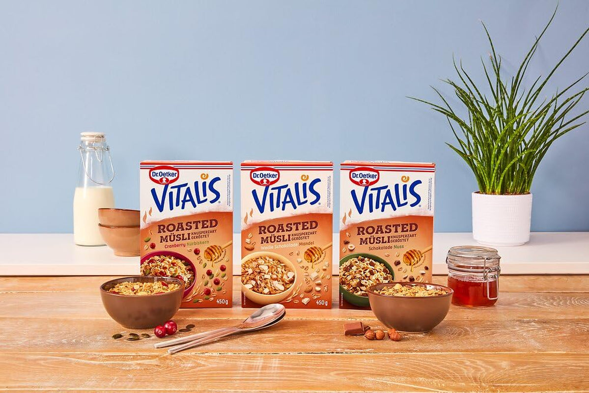 Dr. Oetker Vitalis Muesli prăjit cu merișoare și semințe de dovleac: Muesli prăjit cu merișoare uscate, pachet de 8 (8 x 501g)