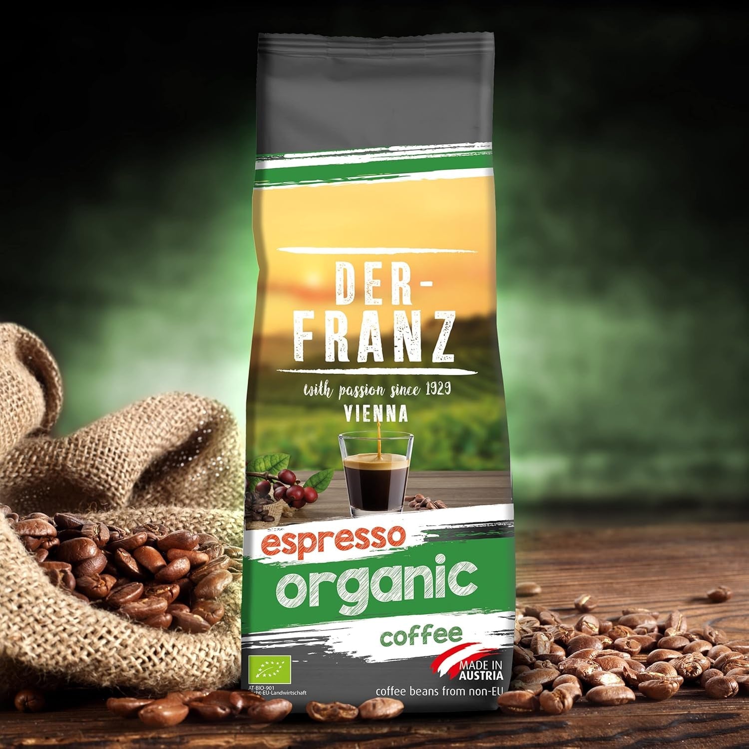 Der-Franz Espresso Organic Coffee, Intensitate 5/5, Arabica și Robusta organice, boabe întregi Cafea Naty Shop