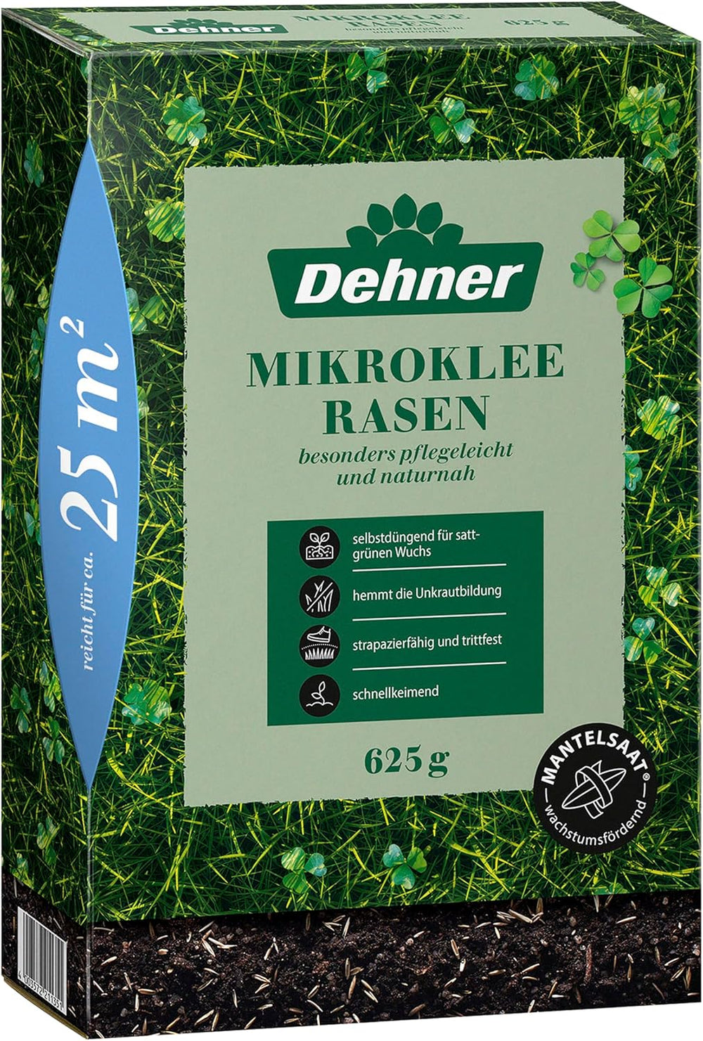 Dehner Saatgut Rasensamen, Mikroklee-Rasen, Hochwertige Saatgutmischung, Selbstdüngend/Selbstkeimend, 625 G, Für Ca. 25 M², Natur