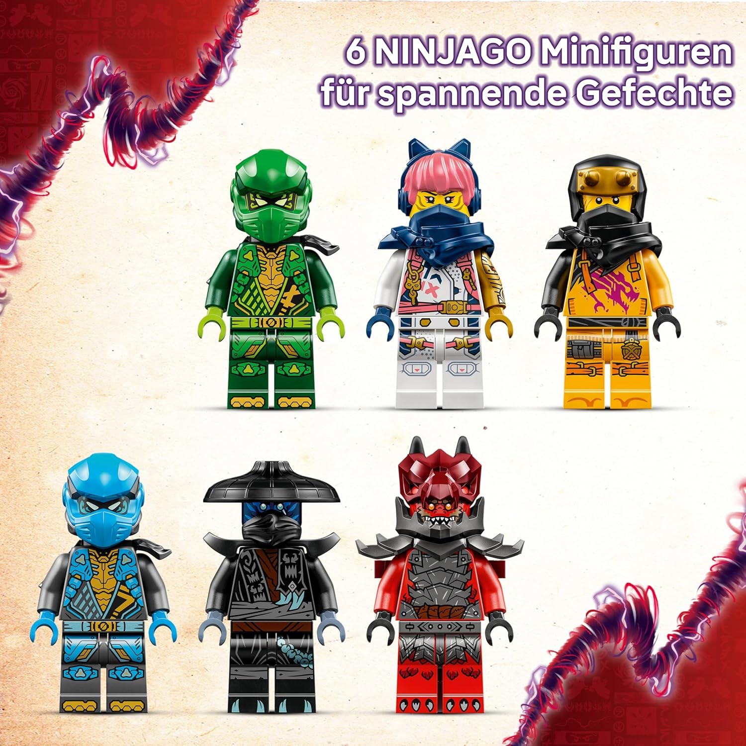 LEGO NINJAGO Chaosdrache Donnerzahn - Spielzeug mit 6 Ninja Minifiguren - Rollenspiel Bauset für Jungen und Mädchen ab 8 Jahren - Geschenke für Fans der TV-Serie Aufstieg der Drachen 71832