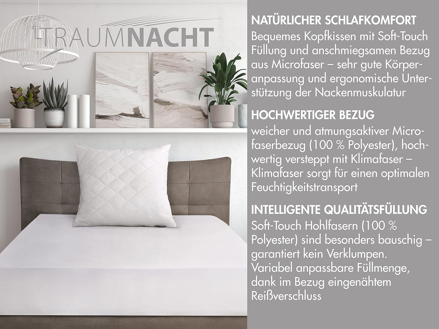 Traumnacht Cozy - Set de 2 perne cu husă din microfibră moale, pernă certificată Oeko-Tex cu fermoar, 80X80 cm, produsă în conformitate cu standardul de calitate german Perne standard Naty Shop