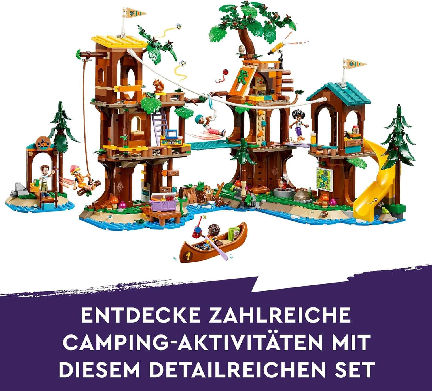 LEGO Friends Tree House At Adventure Camp, set de joacă pentru fete și băieți de la 8 ani cu 5 figurine și 5 animale, idee de cadou pentru jocuri creative, jucării sportive, casă de păpuși 42631 Seturi de constructie Besuche den LEGO-Store