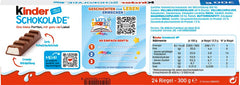 Kinder Chocolate – Batoane de ciocolată din ciocolată cu lapte umplută – 1 pachet conținând 24 de batoane individuale (24 x 12,5 g).