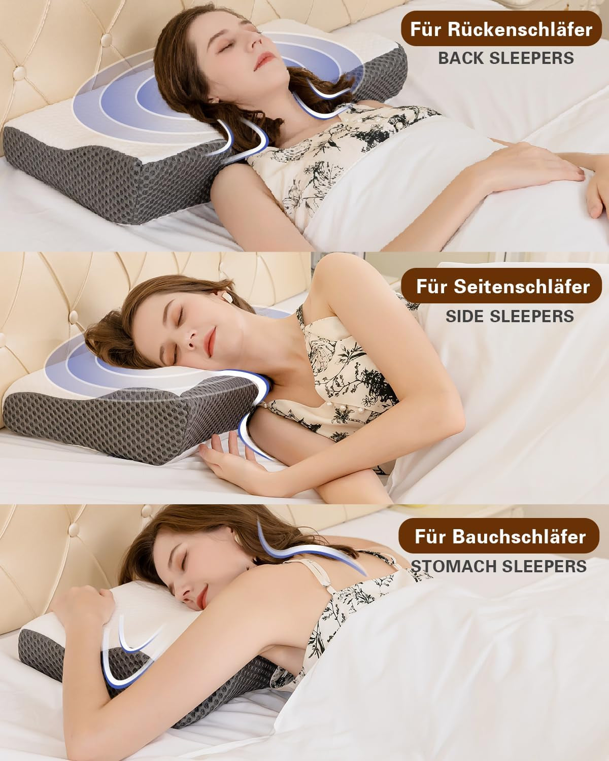 Pernă pentru dureri de gât, pernă ergonomică ortopedică pentru gât, pernă din spumă de memorie pentru părți, spate și abdomen, pernă anti-sforăit pentru bărbați femei (62 * 34.5 * 12/8CM) Perne ortopedice cervicale Naty Shop