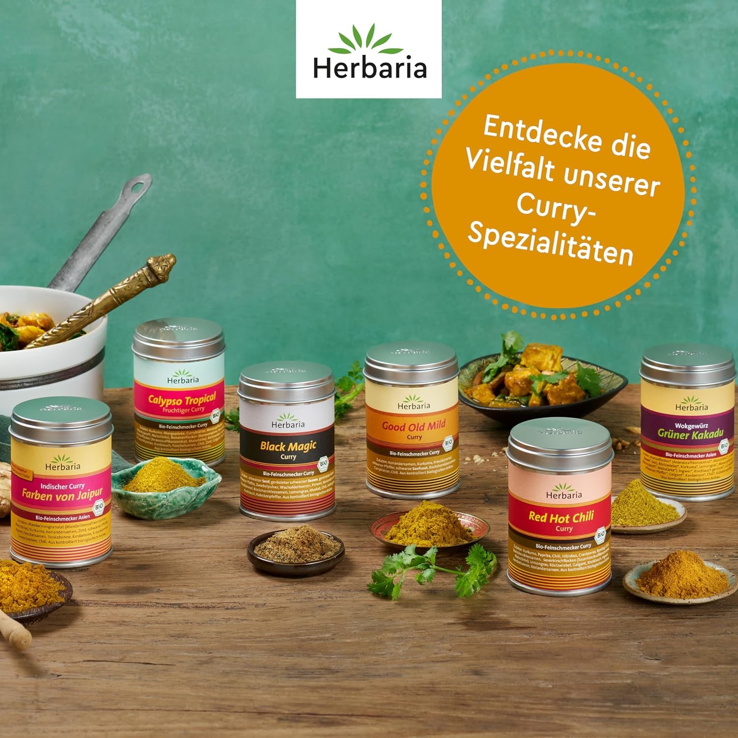 Herbaria Good Old Mild Curry bio 80g M-Dose – Currypulver, Currymischung - Bio-Gewürzmischung für klassische Curry-Spezialitäten z.B. Currywurst - erlesenen Zutaten in nachhaltiger Aromaschutz-Dose