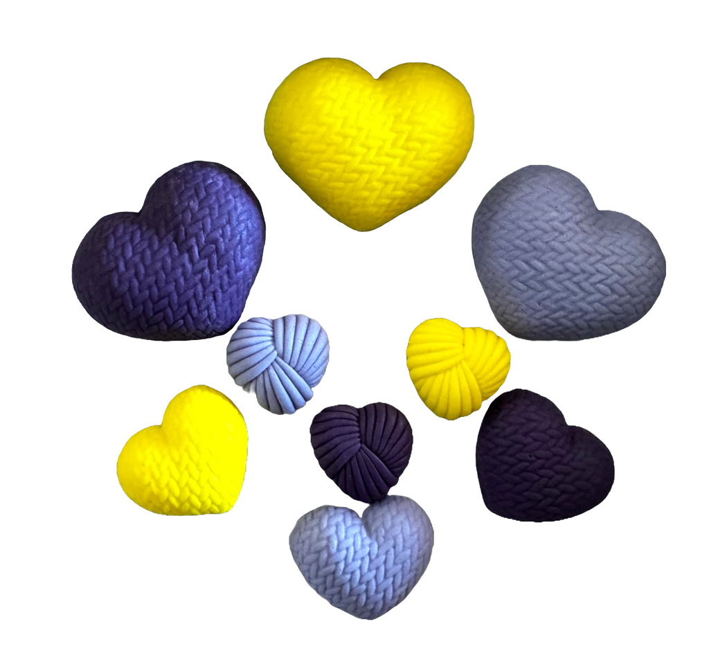 Set 9 decoratiuni comestibile din zahar, Inimi crosetate Decoratiuni din Pasta de Zahar Naty Shop