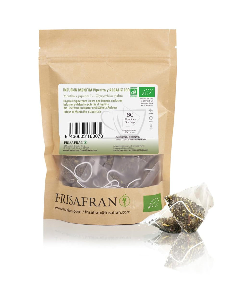 FRISAFRAN | Ceai verde organic Mint Gunpowder în piramide 30 unități | 60G | Antioxidant | Ceai verde japonez | Digestiv | Băutură răcoritoare | Infuzie de mentă | Ceai pur | Frunze de mentă | Cald-rece