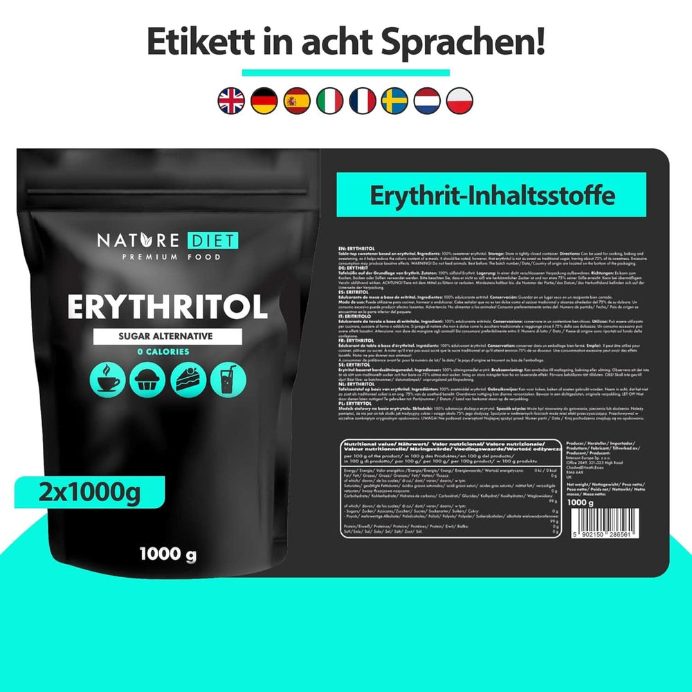 Nature Diet - Eritritol 2 X 1000 G | Îndulcitor natural | Zero calorii | Înlocuitor de zahăr Indulcitori Naty Shop