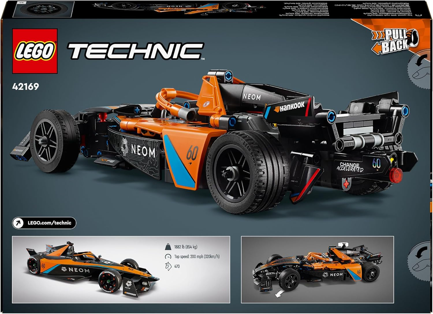 Mașină de curse LEGO Technic NEOM Mclaren Formula E, jucărie cu mașină de curse pentru copii de la 9 ani, băieți și fete, kit de mașină model, decor pentru camera copiilor, idee de cadou pentru ziua de naștere 42169 Seturi de constructie Besuche den LEGO-Store