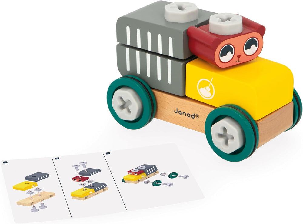 Janod - Mein erstes Konstruktionsspiel - Bären-Bastelauto - 25 Elemente - Rollenspiel - Fördert Geschicklichkeit & Kreativität - Ab 24 Monaten - J06458