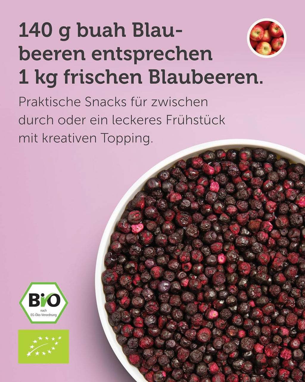 Afine organice liofilizate BUAH® | Afine organice liofilizate fără zahăr adăugat | 100% fructe liofilizate (vegan, fără gluten, fără lactoză) | Gustare ideală (140g) Produse deshidratate Naty Shop