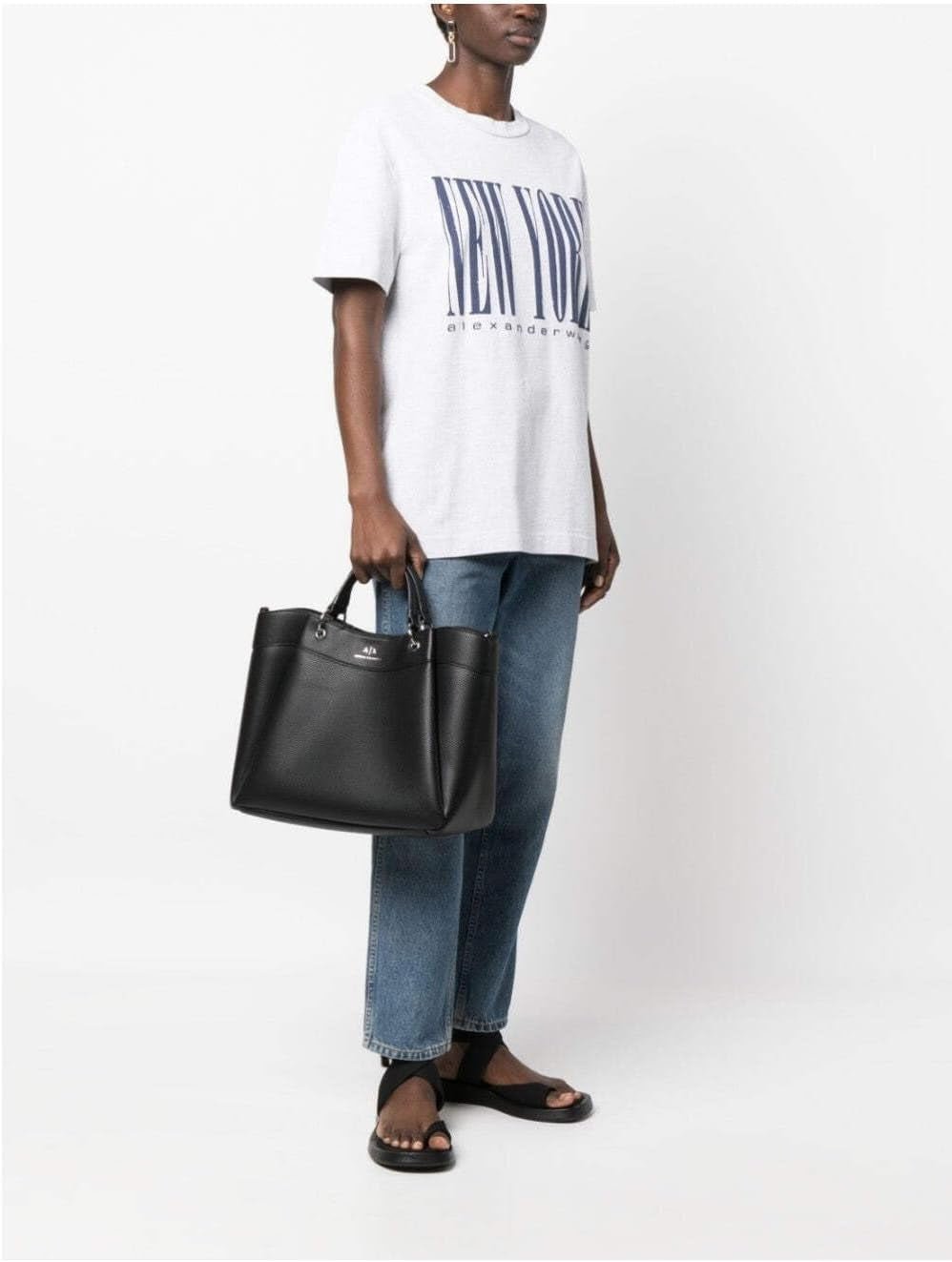 Armani Exchange Essential pentru femei, Wave, Silver Printed Logo Shopping L Genti Femei Naty Shop