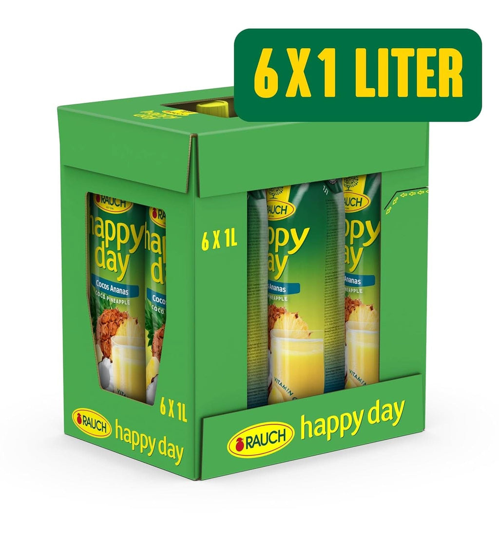 Rauch Happy Day Coconut-Pineapple | O călătorie în Caraibe | Suc de fructe din ananas și apă de nucă de cocos | 6 x 1 litru, Tetra Prisma Bauturi fara alcool Naty Shop