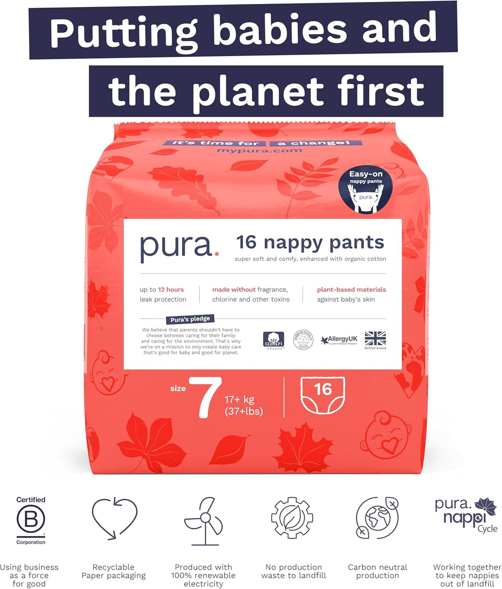 Chiloți ecologici, mărimea 7 (17 kg+), 16 bucăți, lenjerie intimă de unică folosință pentru piele sensibilă și alergică, fără parfum, extragere laterală