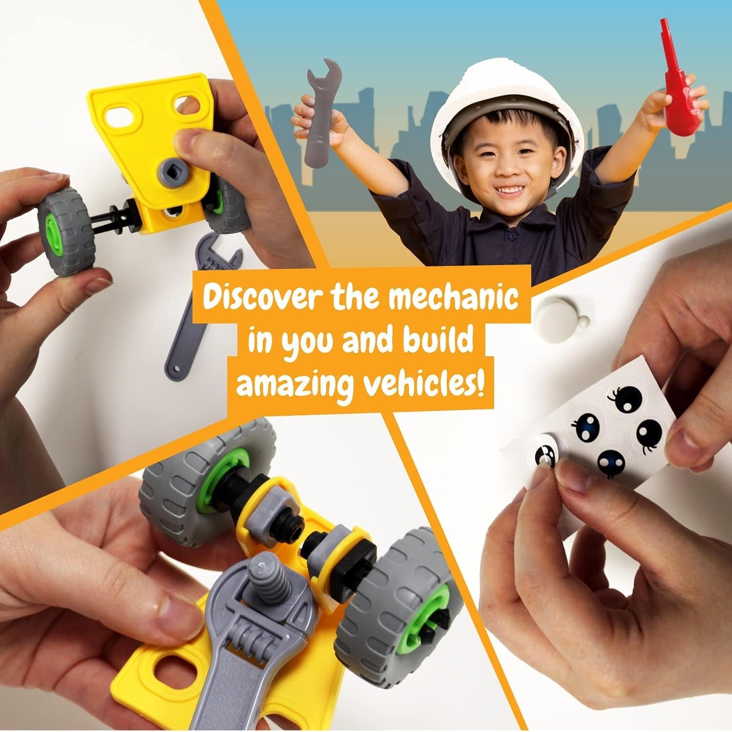 Science4you 80003542 Mechanik Baukasten ab Schraubspiel Traktor zum Schrauben und Montage Auto-Kreatives Bauset für Kinder, Pädagogisches Spielzeug 4 Jahre Junge, Large, Gelb