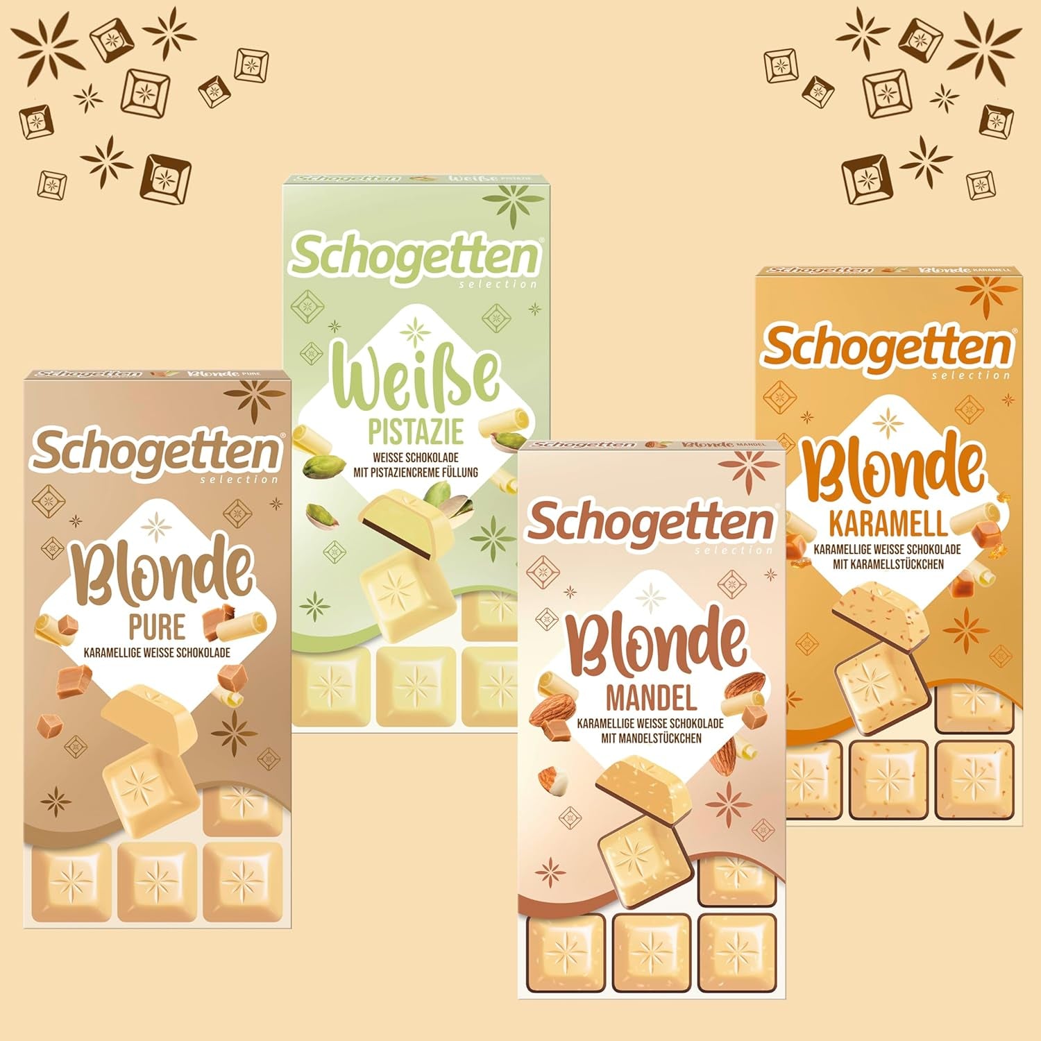 Schogetten Blonde Caramel | Caramel cu ciocolată albă și bucăți de caramel | Tabletă de ciocolată 100g | Porționat convenabil
