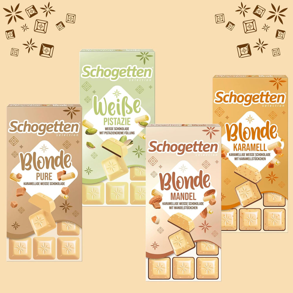 Schogetten Blonde Caramel | Caramel cu ciocolată albă și bucăți de caramel | Tabletă de ciocolată 100g | Porționat convenabil
