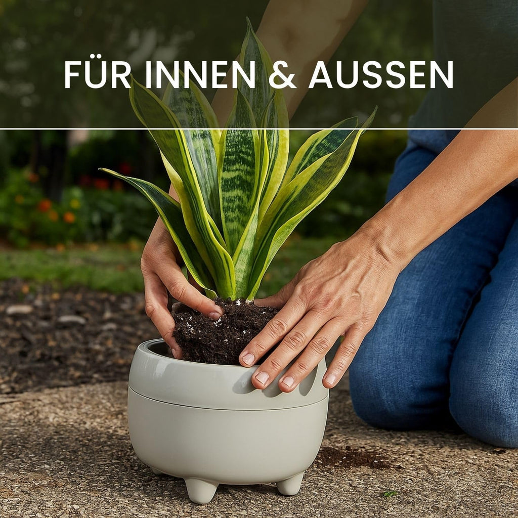 Ghiveci LAMELA cu picioare elegante – Ghiveci bej cu drenaj – Rotund Ø 23 cm, 3L – Ghiveci pentru interior și exterior, bej