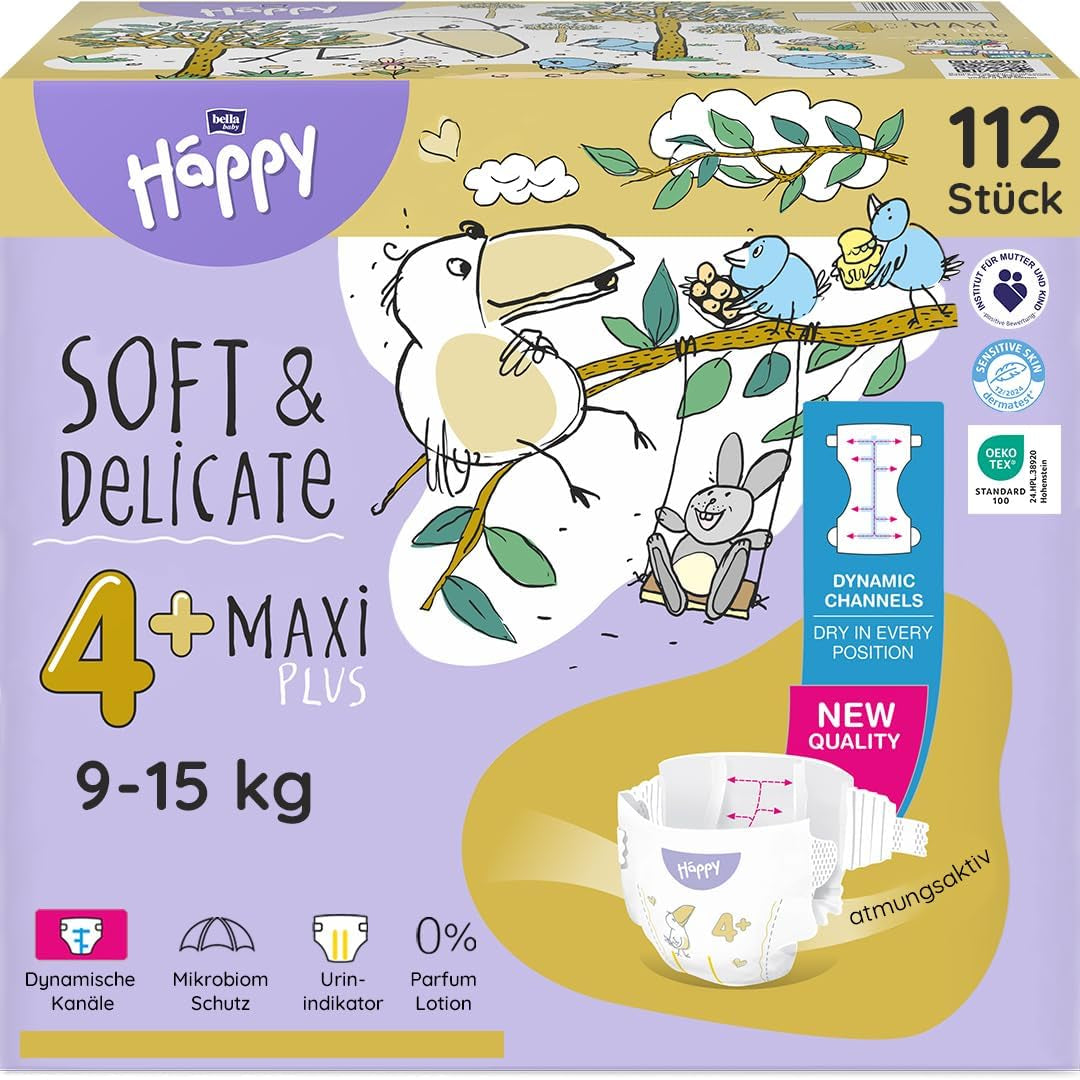 Scutece Bella Baby Happy Premium, mărimea 6, Junior Extra, 15+ kg, 96 de bucăți, sigiliu DERMATEST și OEKO-TEX, scutece de unică folosință pentru bebeluși