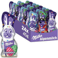 Milka Iepuraș Zâmbitor Ediție Alpine Milk Design – Ciocolată de Paște cu 3 modele diferite – 24 x 45g