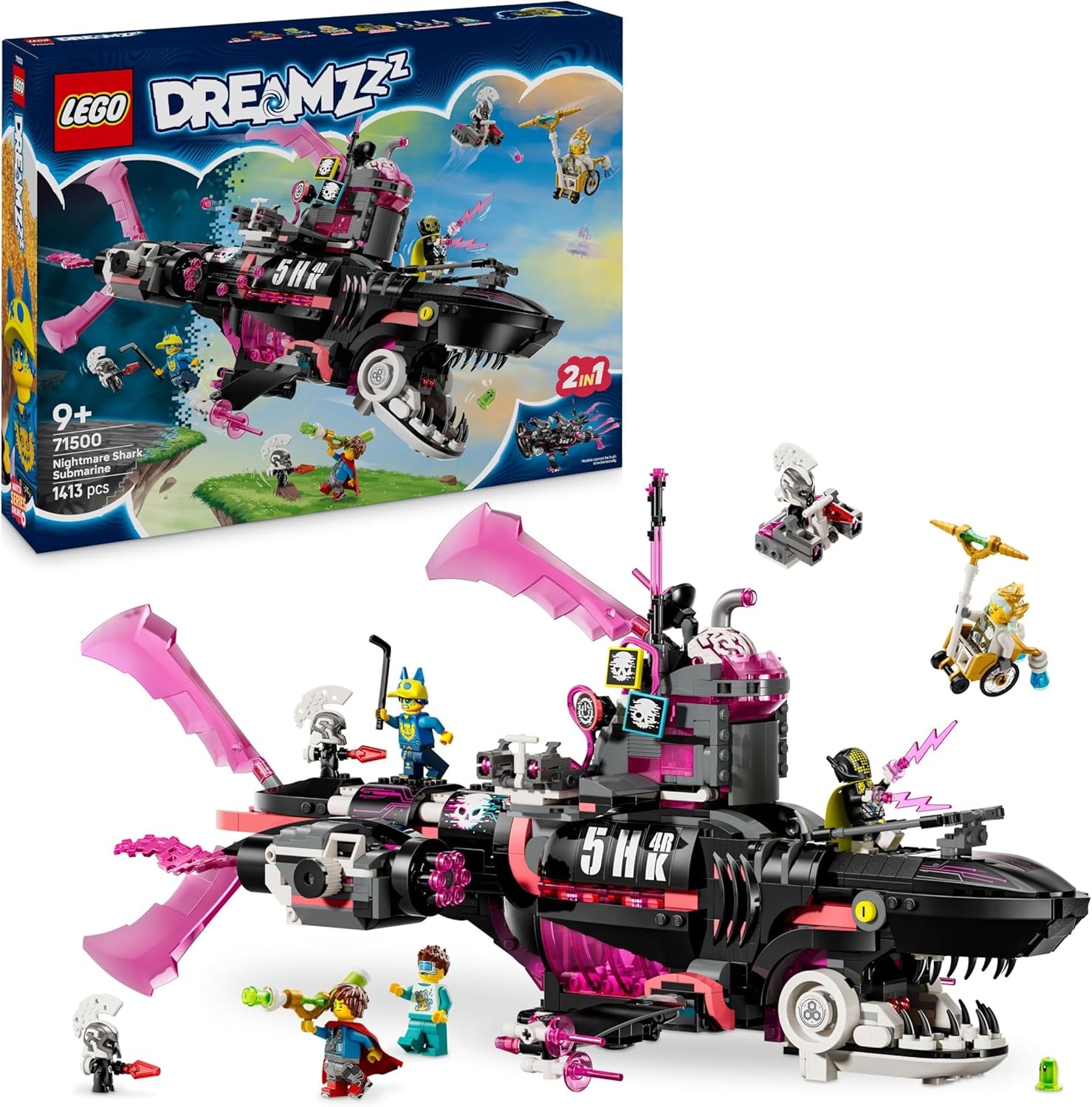 LEGO DREAMZzz Albtraumhai-U-Boot - Modulares Set mit 2 Baumöglichkeiten, 2 abnehmbaren Fluggeräten und 5 Minifiguren, inkl. Mateo und Astrid - Geschenk für Mädchen und Jungen ab 9 Jahren - 71500