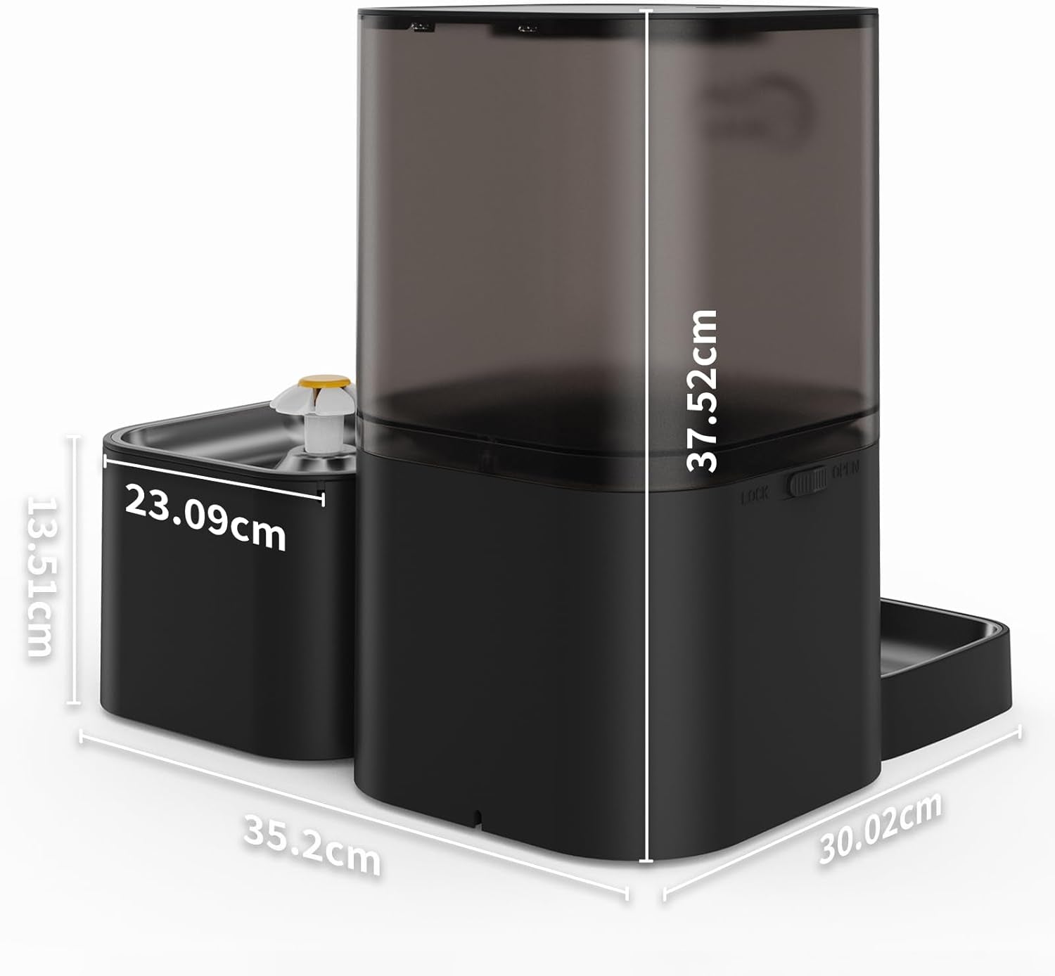 Distribuitor automat de hrană și apă 2 în 1 pentru pisici, distribuitor de hrană uscată de mare capacitate de 6 litri + distribuitor de apă de 2,5 litri cu control prin aplicație, înregistrare vocală și hrănire temporizată.