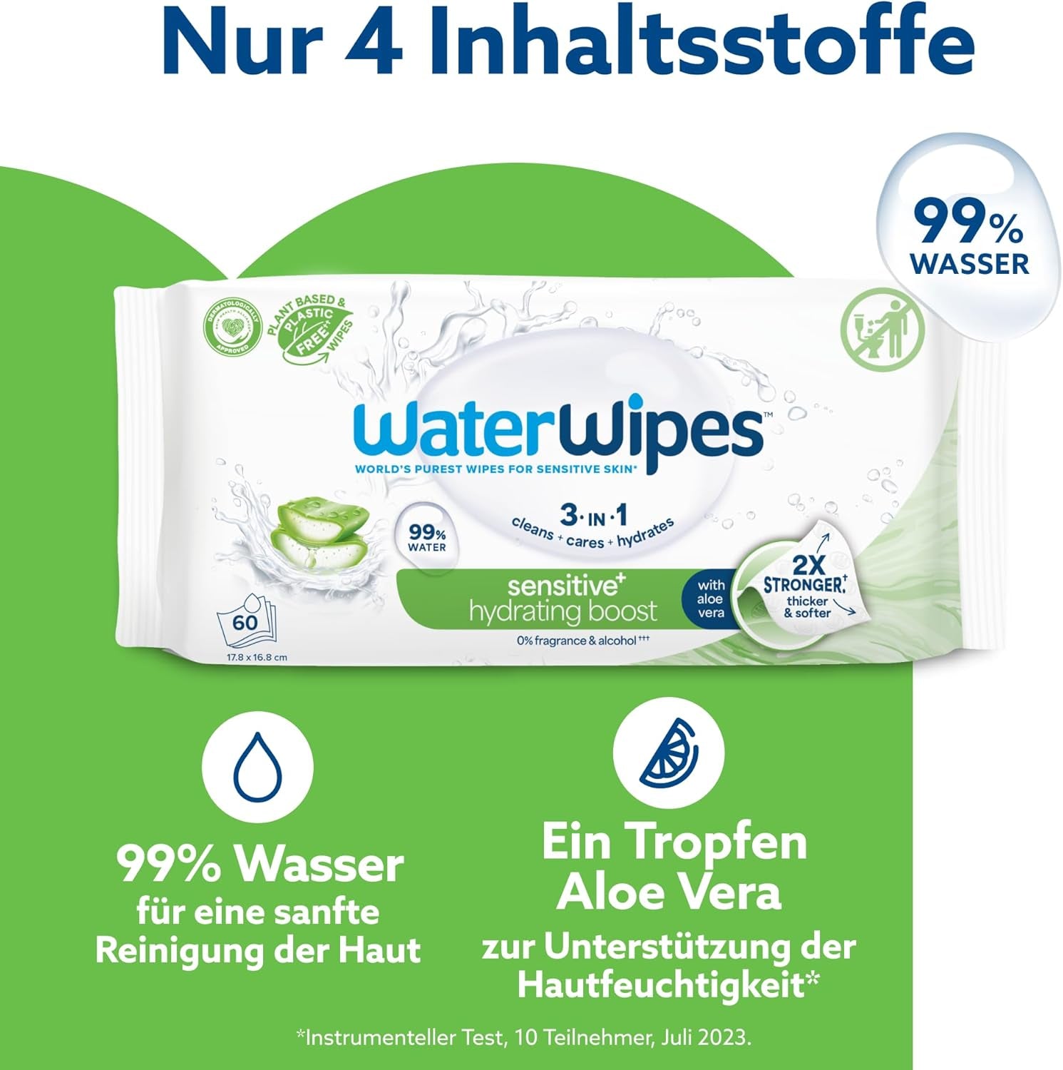 Șervețele umede WaterWipes Sensitive+ Hydrating Boost, șervețele hidratante, 360 bucăți (6 pachete), 3 în 1 curăță, îngrijește, hidratează, 99% apă cu aloe vera, șervețele umede fără parfum pentru bebeluși