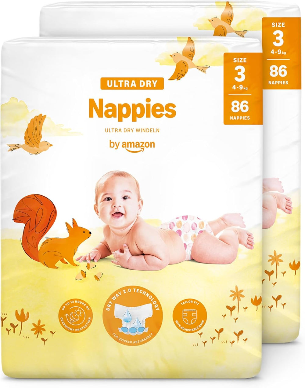 Scutece Ultra Dry de la Amazon, mărimea 1 (2-5 kg) - Cutie lunară, alb, 96 bucăți (2 pachete a câte 48) (anterior sub marca Mama Bear, produs identic)