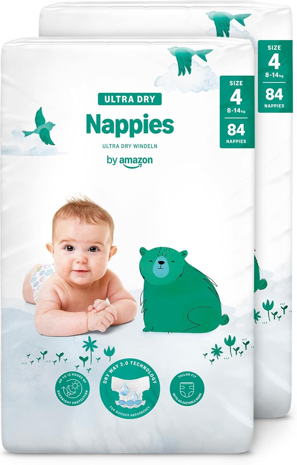 Scutece Ultra Dry de la Amazon, mărimea 3 (4-9 kg) - Cutie lunară, alb, 172 bucăți (2 pachete a câte 86) (Anterior sub marca Mama Bear, produs identic)