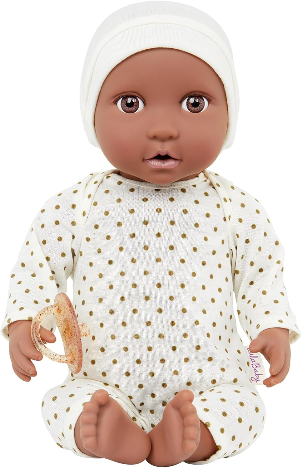 LullaBaby - Baby Puppe - Einteiler & Mütze - 36 cm Realistische Baby-Puppe - Haselnussbraune Augen & weicher Körper - Strampler & Schnuller-Zubehör - Pretend Play Spielzeug - Kinder 2 Jahre +