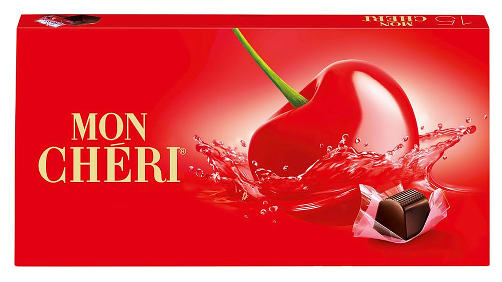 Ferrero Mon Chéri – Ciocolată crocantă, lichior fructat și o cireșă aromată – Cadou de ciocolată de Ziua Îndrăgostiților pentru el și ea – 1 pachet cu 15 bomboane individuale de ciocolată