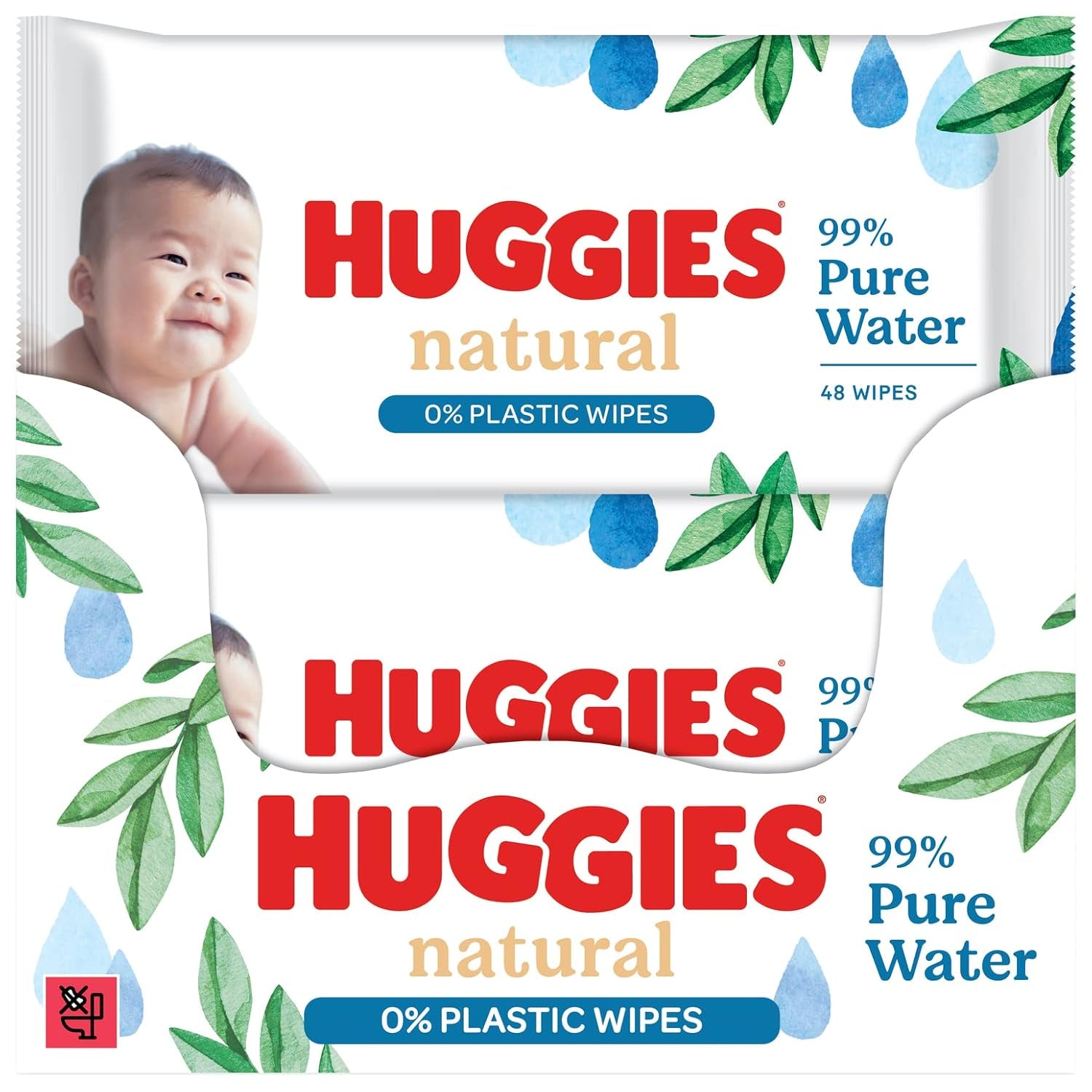Șervețele umede Huggies naturale biodegradabile pentru bebeluși sensibili, 8 x 48 de șervețele, pachet vrac