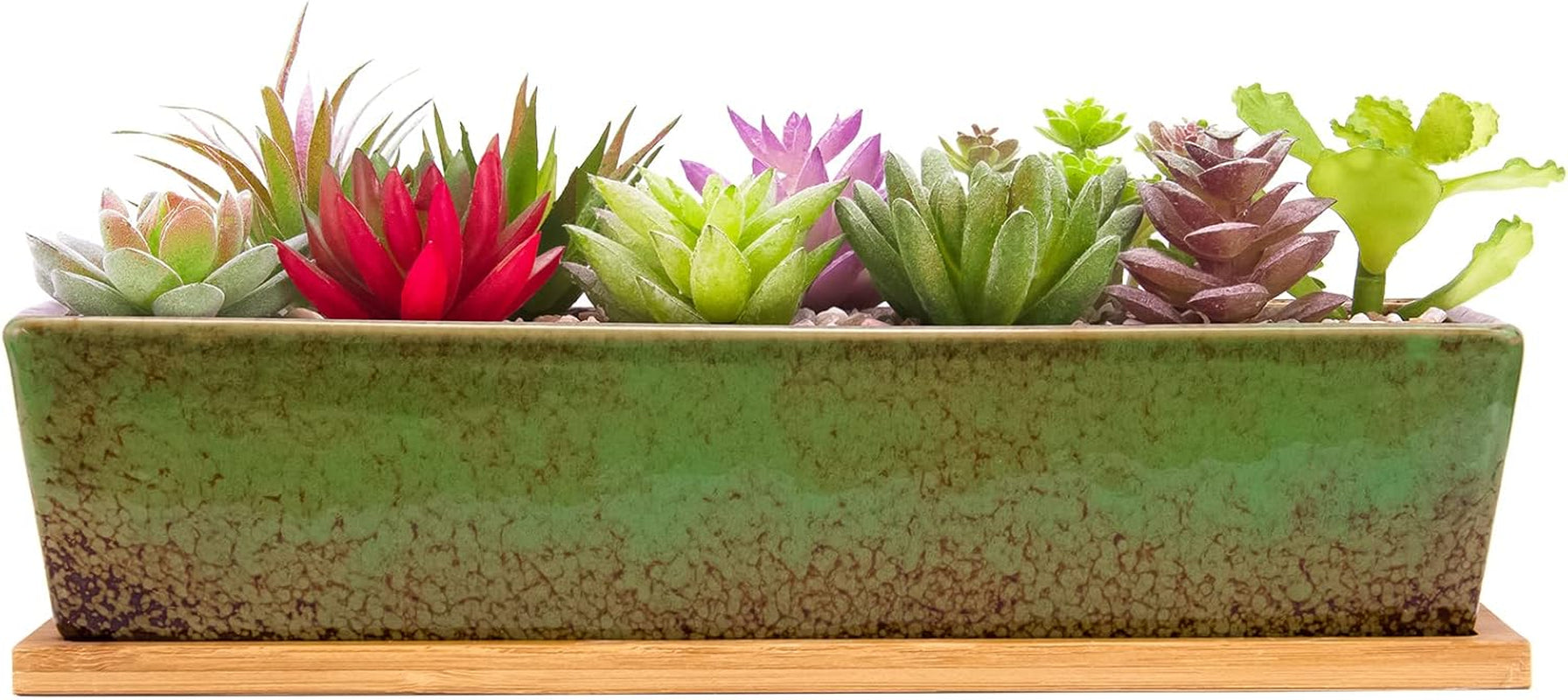 Ghivece ceramice pentru suculente, 30 cm, moderne, lungi, dreptunghiulare, recipient pentru flori cu tavă, cutie plată pentru cactus și bonsai cu drenaj, pentru uz interior și exterior, decorațiuni interioare