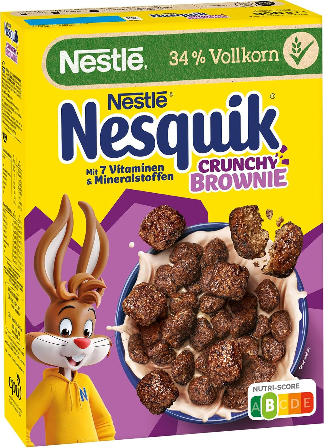 Nestlé NESQUIK Crunchy Brownie, cereale crocante pentru micul dejun cu bucăți de ciocolată și o formă inovatoare pentru un plus de crocant, pachet de 7 (7 x 300g)