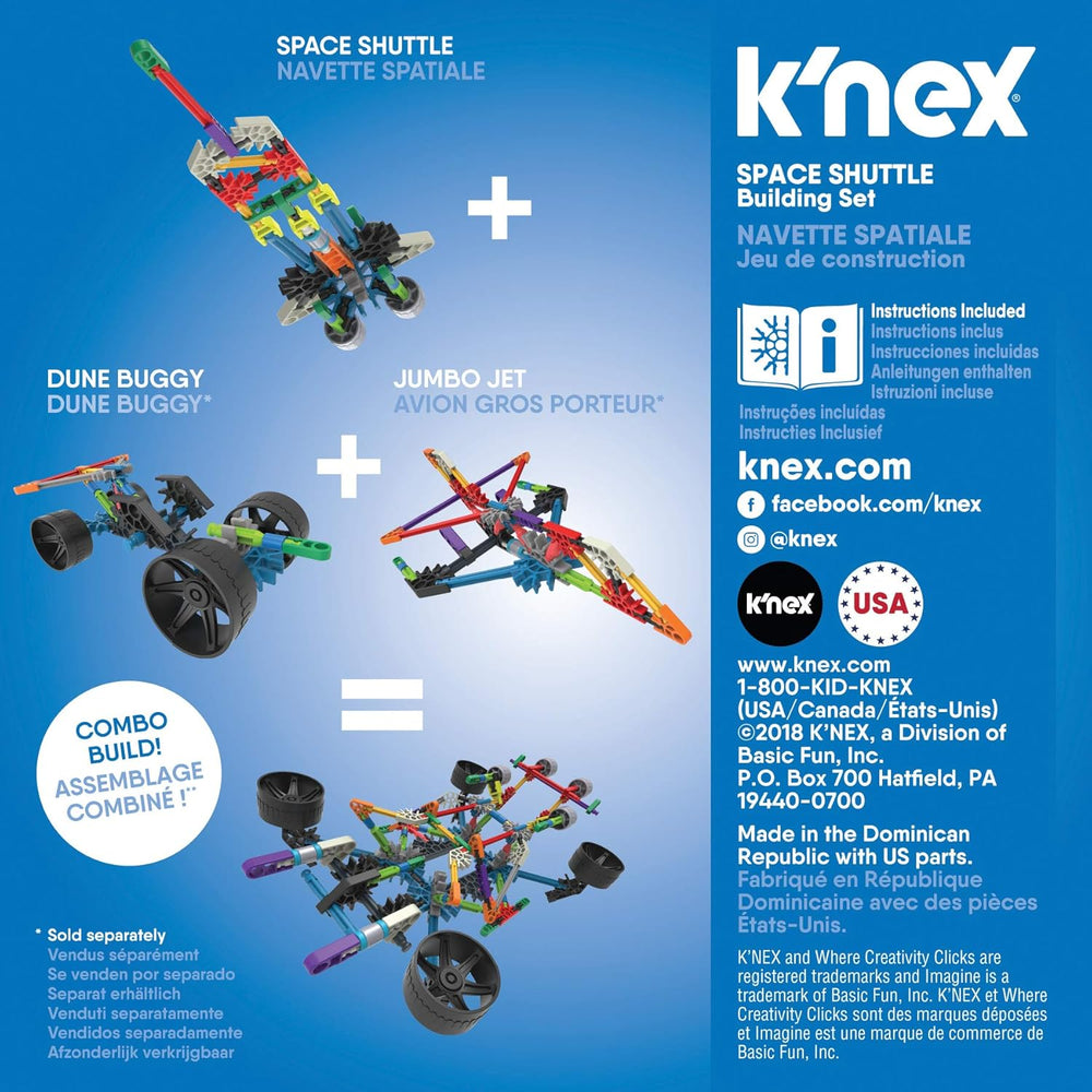 K'Nex Phantasie-Space Shuttle Spielzeug-Baukasten, Basic Fun, 17021, 60 Teile, pädagogisches Weltraum-Spielzeug für Kinder, geeignet für Jungen und Mädchen im Alter von 5-10 Jahren