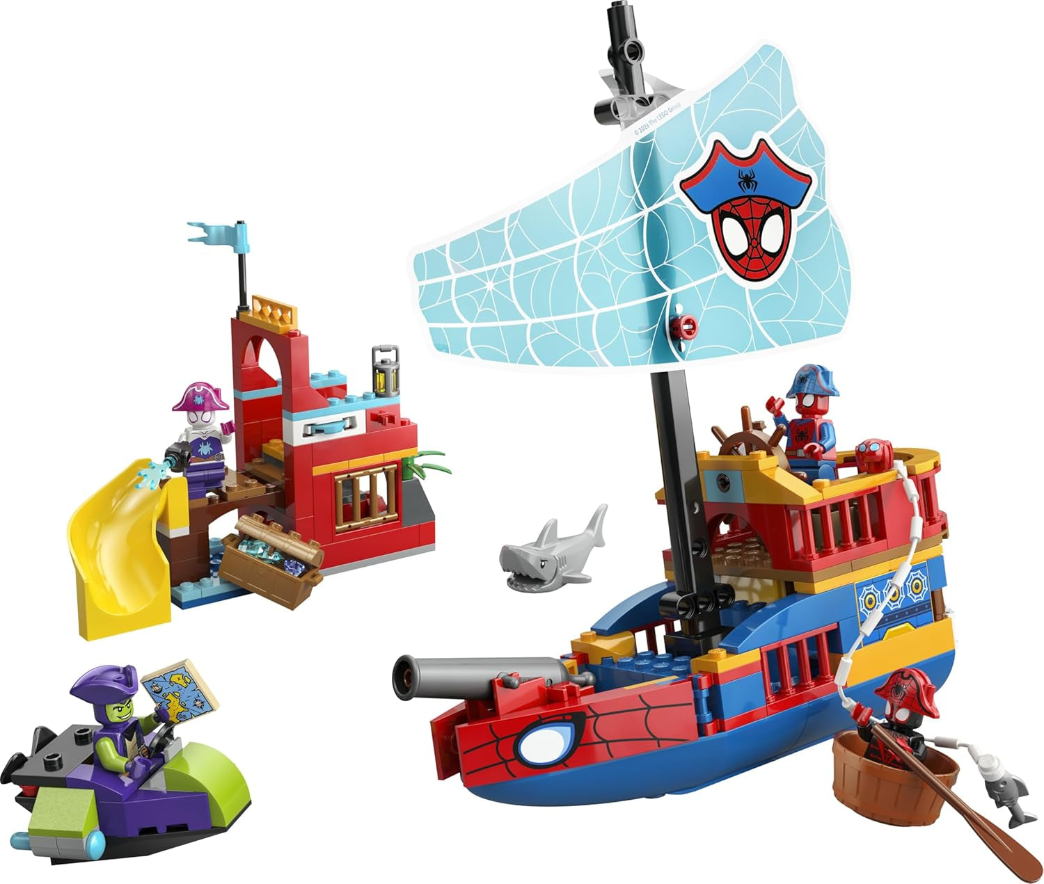 LEGO ǀ Piratenschiff von Spideys Team - Superhelden Set mit einem Schiffsmodell, 2 Booten, 4 Minifiguren - Geschenk für Jungen ab 4 Jahren und Fans der Serie Spidey und Seine Super-Freunde - 11208