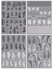 JMEOWIO 3D Nagelsticker Schwarz Weiß Blume Nail Art Sticker Selbstklebend Nagelaufkleber 5D Stereoskopisch Blumen Dekoration Nageldesign Zubehör 4 Blatt