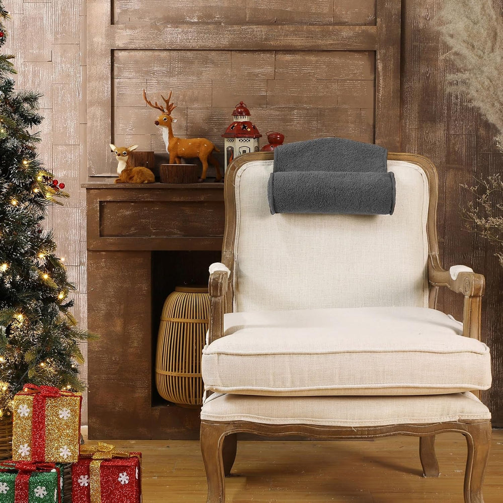 Pernă de gât pentru fotoliu reclinabil, pernă reglabilă din pluș, rolă de gât, fleece antiderapant, canapea, pernă de gât pentru călătorii, acasă, șezlong, canapea, fotoliu (gri închis)