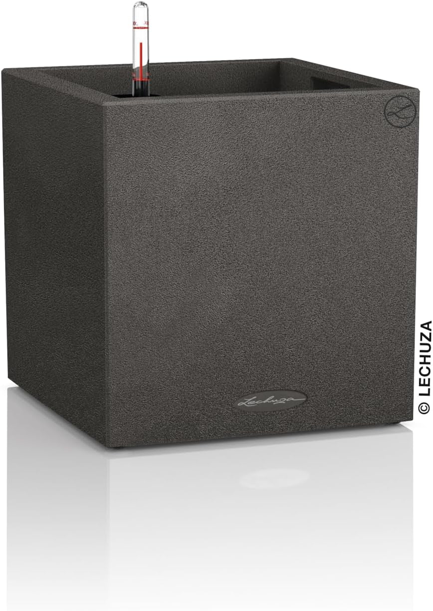Lechuza CANTO Stone 30 înălțime, Negru grafit, Plastic de înaltă calitate, Include sistem de udare, Inserție de plantare detașabilă, Pentru uz interior și exterior, 13602, 30x30x56 cm