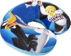 Warner Bros Looney Tunes pernă de gât pentru copii pentru fete, mașină de călătorie moale, Bugs Bunny, Daffy Duck, Silvestro Titti, confort, desene animate, albastru Perne calatorie Naty Shop