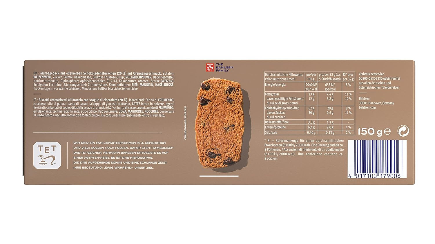 Bahlsen Chokini - Pachet de 2 - Aluat fraged cu bucăți de ciocolată și aromă de portocale (1 x 150 g)